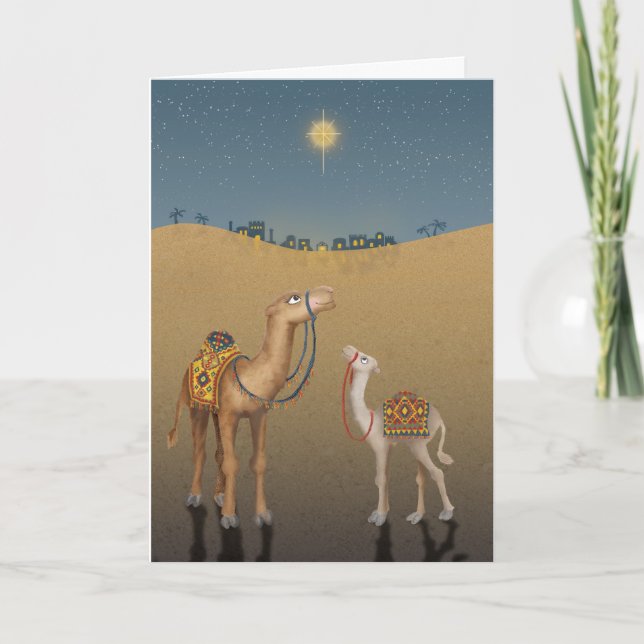 Camelos bonitos no cartão de Natal de Bethlehem (Frente)