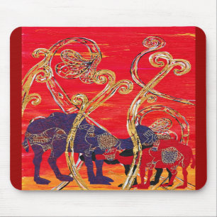 Camelos vermelhos e azuis Mousepad