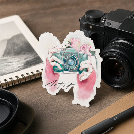 Câmera de Aquarela Com Adesivo de Flores Rosa