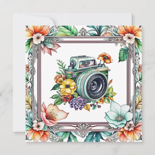 Câmera Vintage com Flores Bonito Aquarela (Frente)