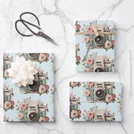 Camera with Flowers Retro Pastel Image Pattern
