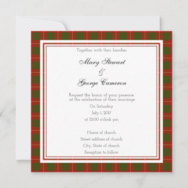Cameron Scottish Wedding Square Convite (Frente)