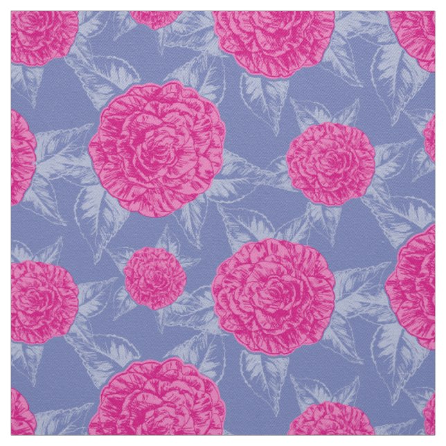 Camillia pinta desenho estampado tecido azul-rosa  (Modelo)
