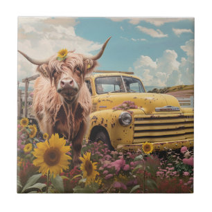 Caminhão Amarelo Vintage Vaca das Terras Altas Gir