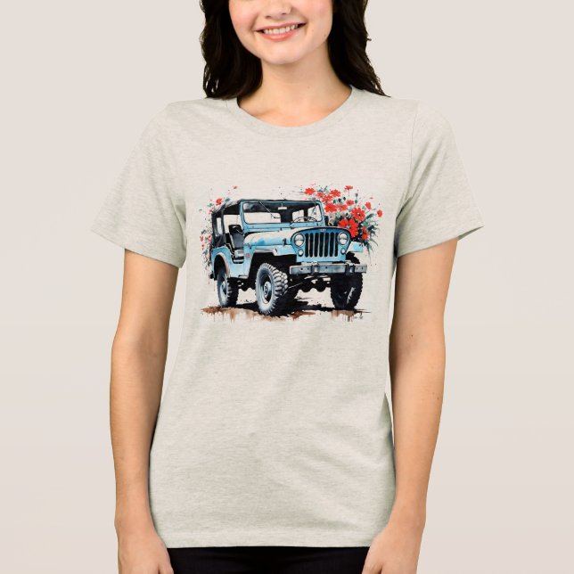 Caminhão Azul Antigo 4x4 Off Road com Flores (Frente)