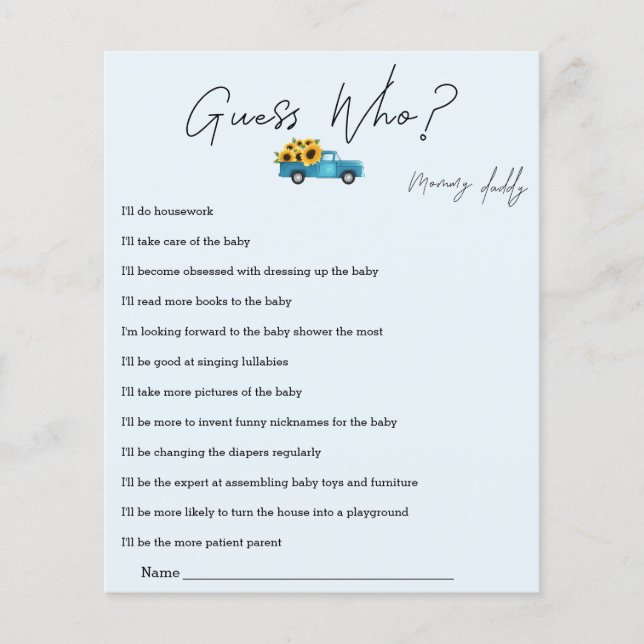 Caminhão de Aquarela com Girassóis Adivinhe Quem J (Frente)