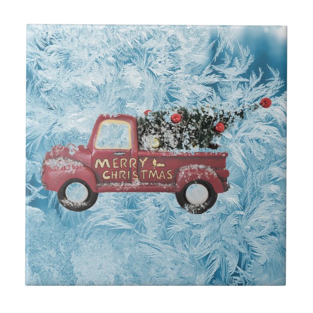 caminhão de colheita vermelho sobre fundo azul com (Frente)