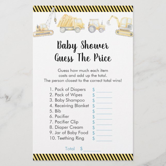 Caminhão de Construção Adivinha O Jogo Do Chá De P (Frente)