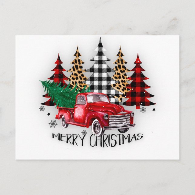 Caminhão de Natal feliz e árvores Cartão de Natal (Frente)