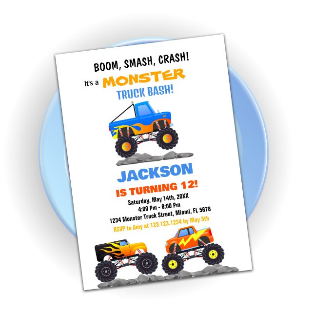 Caminhão Monstro - Convites de Aniversário (Monster Truck Birthday Invitations Trucks)