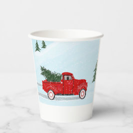 Caminhão Vermelho com Árvore de Natal na Neve T