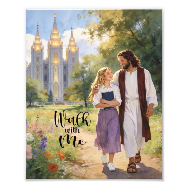 'Caminhar Comigo' Foto de Cristo e Menina Impressã (Frente)