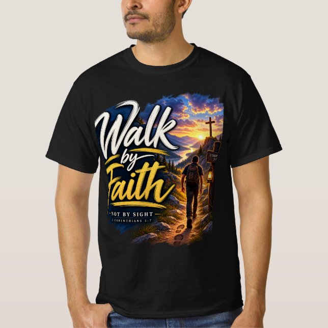 Caminhar pela Fé 2 Coríntios 5:7 Camiseta Cristã (Frente)