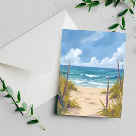 Caminho da Praia | Cartão Pintado à Mão com Aquare