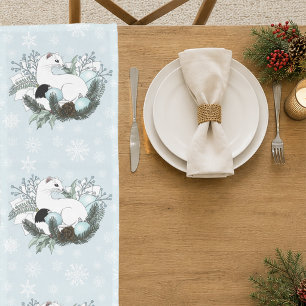 Caminho De Mesa Grande Arminho Branco Flocos de Neve Natal Azul