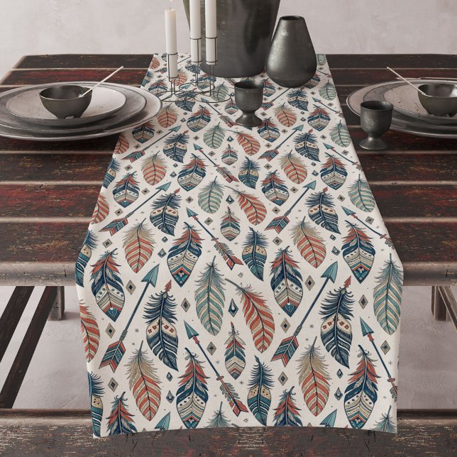 Caminho De Mesa Grande Arrows Feather Mesa Tribal Tons da Terra (Arrows Feathers Tribal Table Runner Earth Tones)