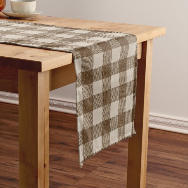 Caminho De Mesa Grande Autumn Brown Large Checks Belo (No Local)