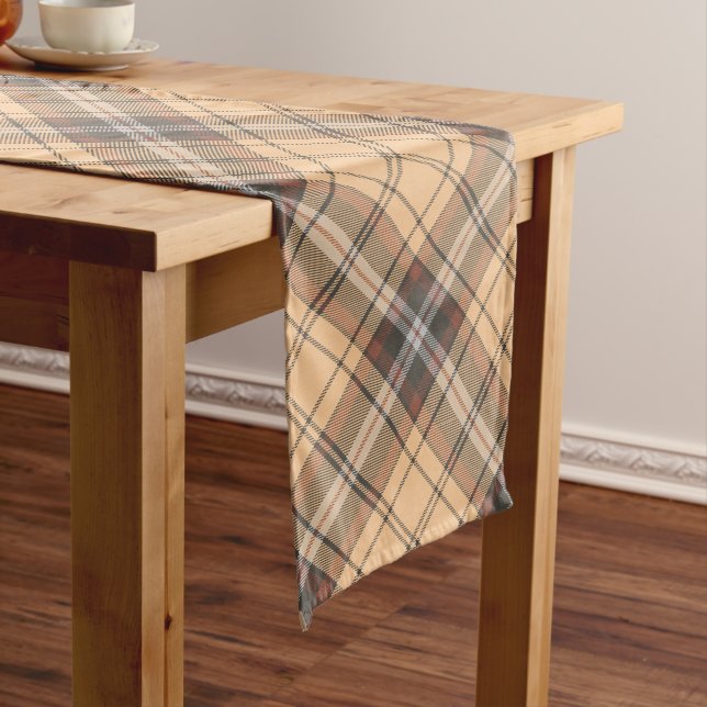 Caminho De Mesa Grande Beige e Brown Tartan (No Local)
