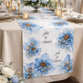 Caminho De Mesa Grande Blue  Botanical  Wreath Wedding Decor Newlyweds