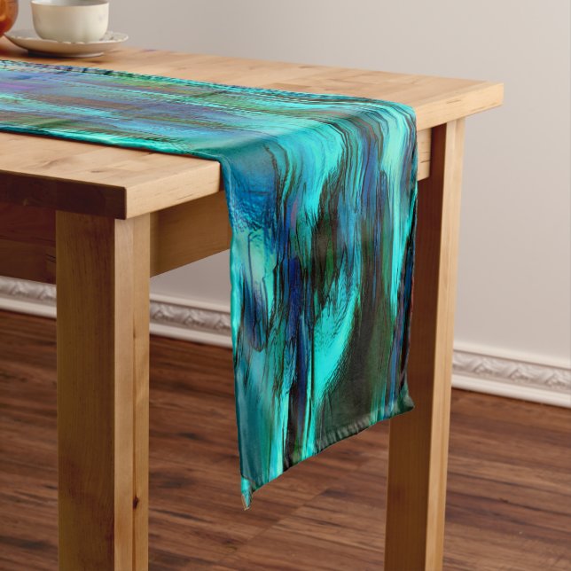 Caminho De Mesa Grande Brilhante manchado de azul a ciano, manchas averme (No Local)