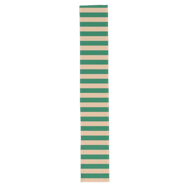 Caminho De Mesa Grande Camel Beige & Classic Green Stripe (Frente)