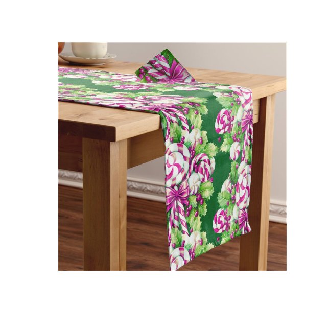 Caminho De Mesa Grande Canas de Mesa longa R, doces verdes e doces, festi (Sugary sweet and Festive. Pink candy cane table runner!)