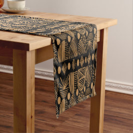 Caminho De Mesa Grande Caribe Tribal Mudcloth: Preto, Dourado