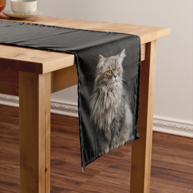 Caminho De Mesa Grande Cinza Fluffy Cat (No Local)