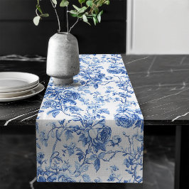 Caminho De Mesa Grande Classic Blue French Toile Roses Floral Table Runne