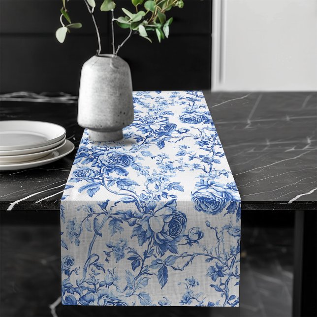 Caminho De Mesa Grande Classic Blue French Toile Roses Floral Table Runne (Classic Blue French Toile Roses Floral Table Runner)