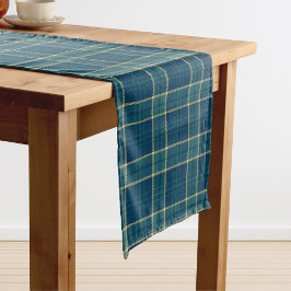Caminho De Mesa Grande Classic Dark Blue Green Gold Tartan Plaid 