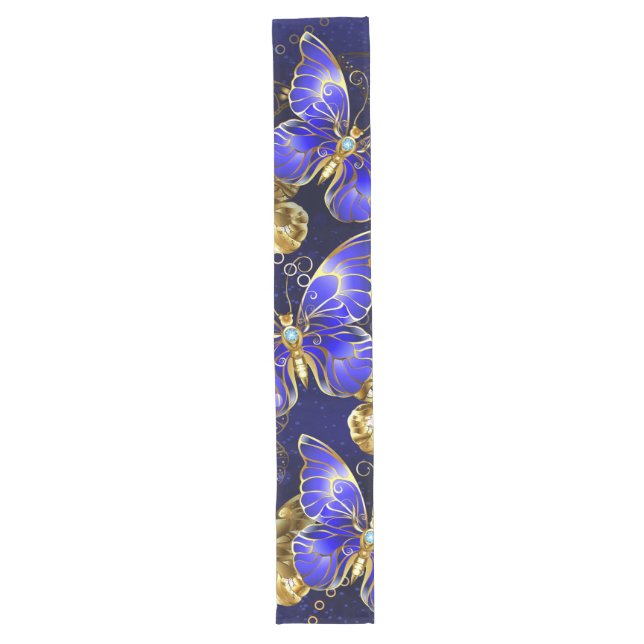 Caminho De Mesa Grande Composição com borboletas de safira (Frente)