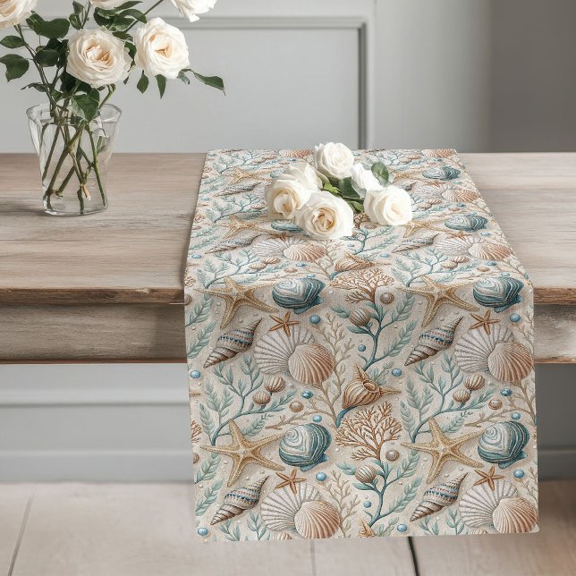 Caminho De Mesa Grande Configuração de Jantar Sereno de Mesa Inspirada no (Ocean-Inspired Table Runner Serene Dining Setting)