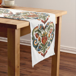 Caminho De Mesa Grande Coração de Arte Folk Norueguesa Rosemaling