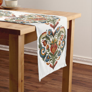 Caminho De Mesa Grande Coração de Arte Folk Norueguesa Rosemaling