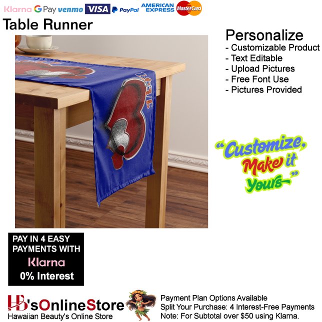 Caminho De Mesa Grande Coração Magic Blue Mesa Runner Linen (Heart Magic Blue Table Runner Household Linen.)