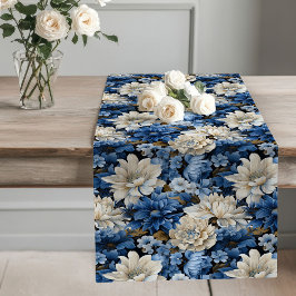 Caminho De Mesa Grande Corredor de mesa floral azul e branco