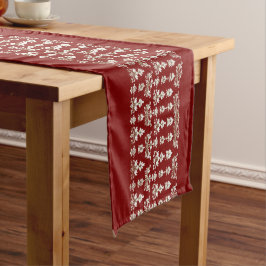 Caminho De Mesa Grande Corredor de Mesa Vermelho com Desenho Branco Elega