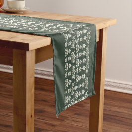 Caminho De Mesa Grande Corredor Verde Moderno com Design Branco Intrincad