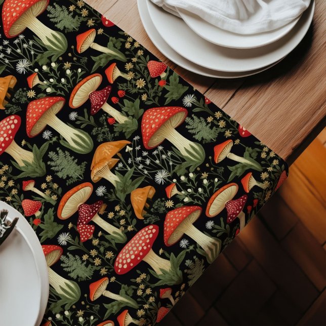 Caminho De Mesa Grande Custom Rustic Table Runner Mushrooms & Moss Art (Custom Rustic Table Runner Mushrooms & Moss Art)