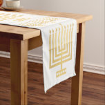 Caminho De Mesa Grande Decoração do feriado do Na moda de Menorah Hanukka<br><div class="desc">Personalize este na moda ouro em uma longa mesa de Hanukkah Menorah branca com seu nome no centro para um toque personalizado para sua decoração de férias. O centro deste corredor de mesa Chanukah tem HANUKKAH em letras hebraicas que são flanqueadas pelo nome da sua família em ambos os lados....</div>