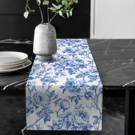 Caminho De Mesa Grande Decorative Blue French Toile Roses Floral Decor
