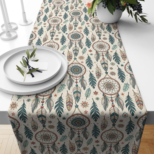 Caminho De Mesa Grande Detalhes do Dreamcatcher de Eterno inspirado na cu (Cultural-Inspired Timeless Dreamcatcher Details Long Table Runner)