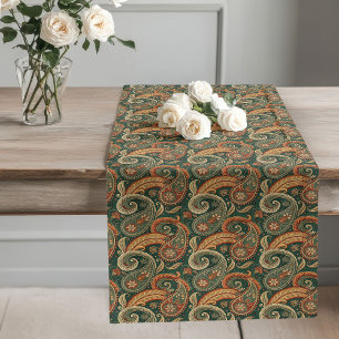 Caminho De Mesa Grande Earthy Paisley Boho Dark Green Brown Copper Sage