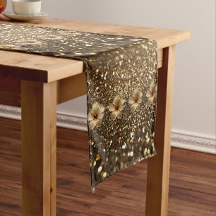 Caminho De Mesa Grande Elegância do ouro: Dourado Shimmer Hibiscus