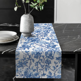 Caminho De Mesa Grande Elegant Blue French Toile Roses Floral Table Runne