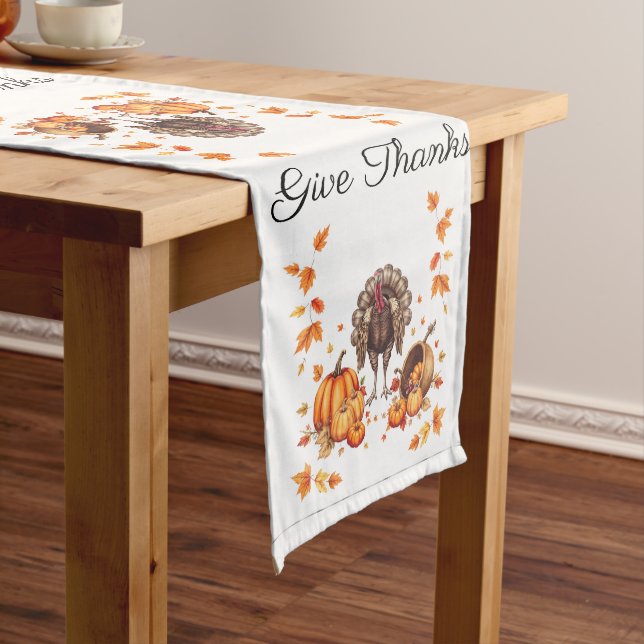 Caminho De Mesa Grande Elegant Thanksgiving "Give Thanks" Table Runner (No Local)