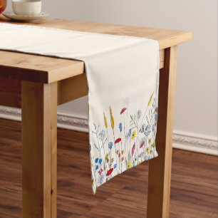 Caminho De Mesa Grande Elegantes Flores Silvestres Pintadas à Mão em Aqua