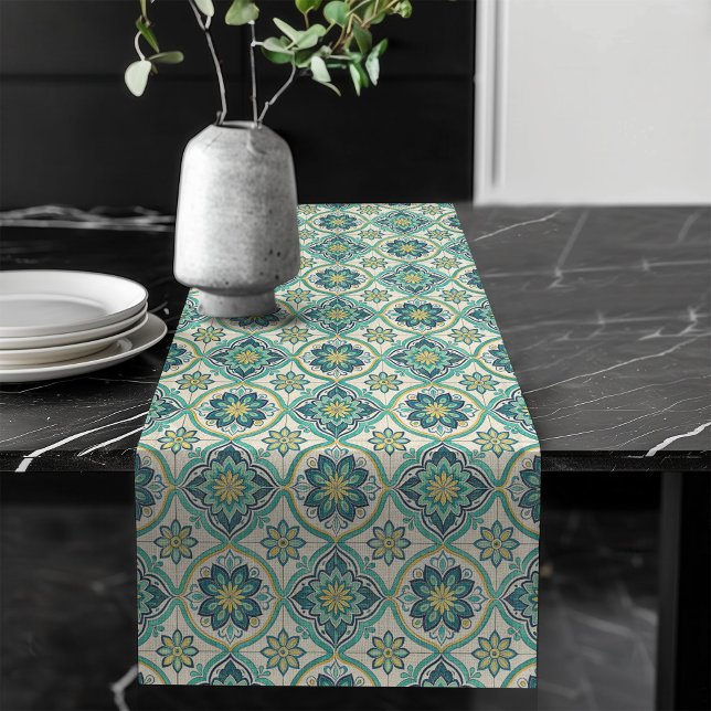 Caminho De Mesa Grande Ênfase Mesa do Mediterrâneo azul e branco (Blue and White Mediterranean Tile Table Accent Long Table Runner)