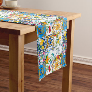 Caminho De Mesa Grande Estilo siciliano,arte de verão,limões